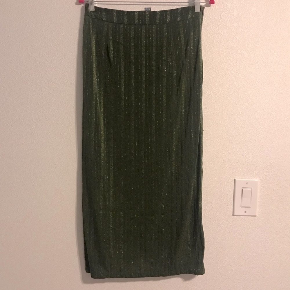 Collectif Green Metallic Lurex Midi Skirt